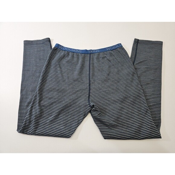 ALK Women's XS Woolskins Gray & blue Striped Baselayer Warm Leggings Pants GUC - Picture 4 of 6